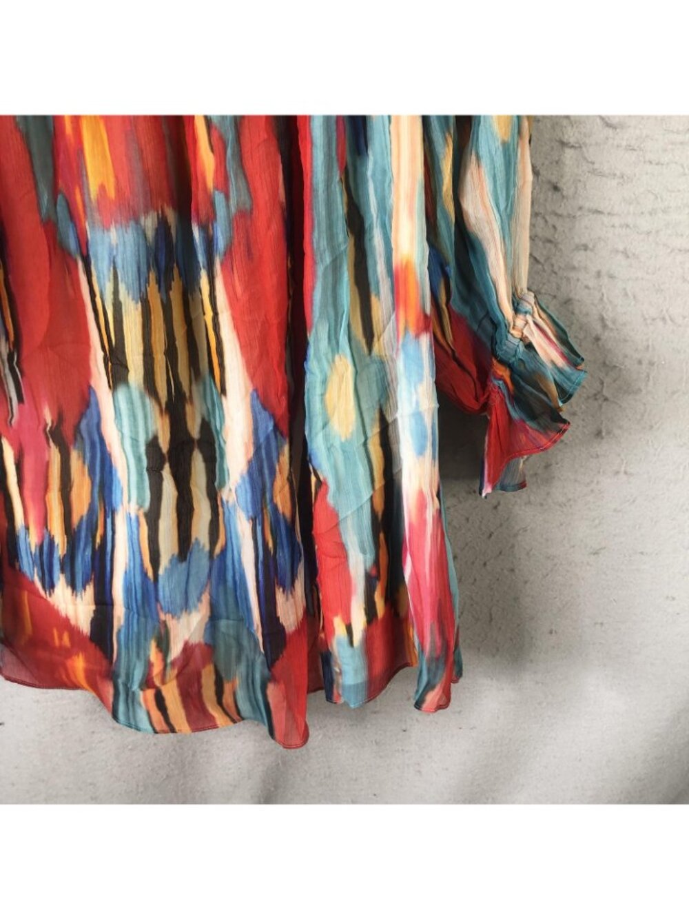 Vintage Collection Tunic Top Womens L Multicolor Abstract Ruffle Chiffon Boho - Picture 8 of 16